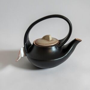 SERRV Matte Black Ceramic Teapot Minimalist Modern Crackle Glaze Lid NWT